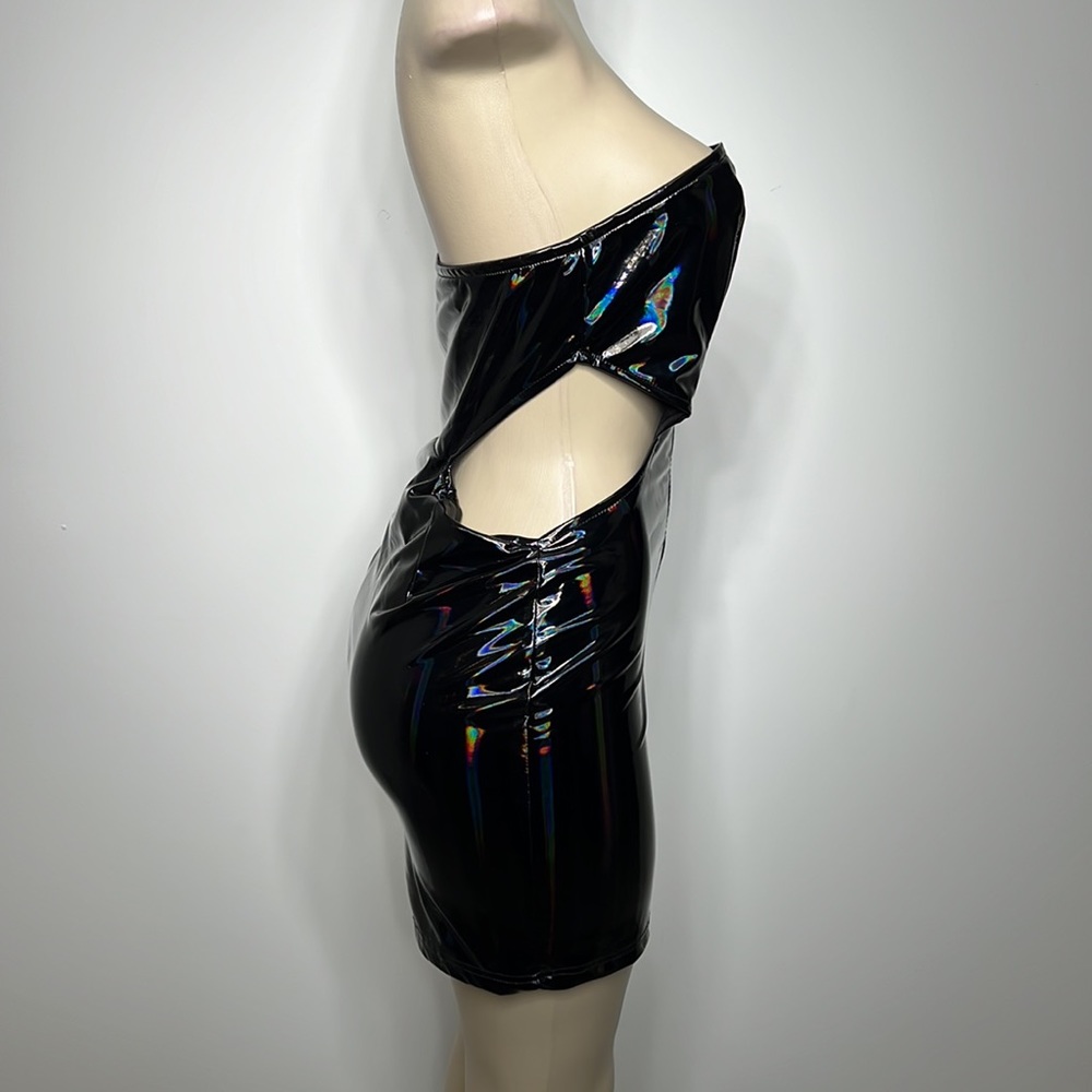 Shein X medium black iridescent  vinyl mini dress - Picture 3 of 5